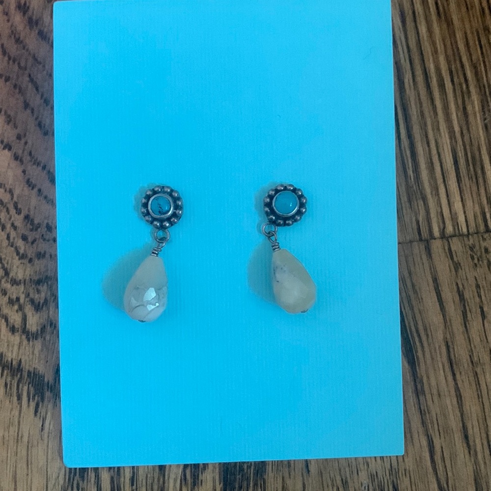 Sterling silver turquoise and stone drop earrings